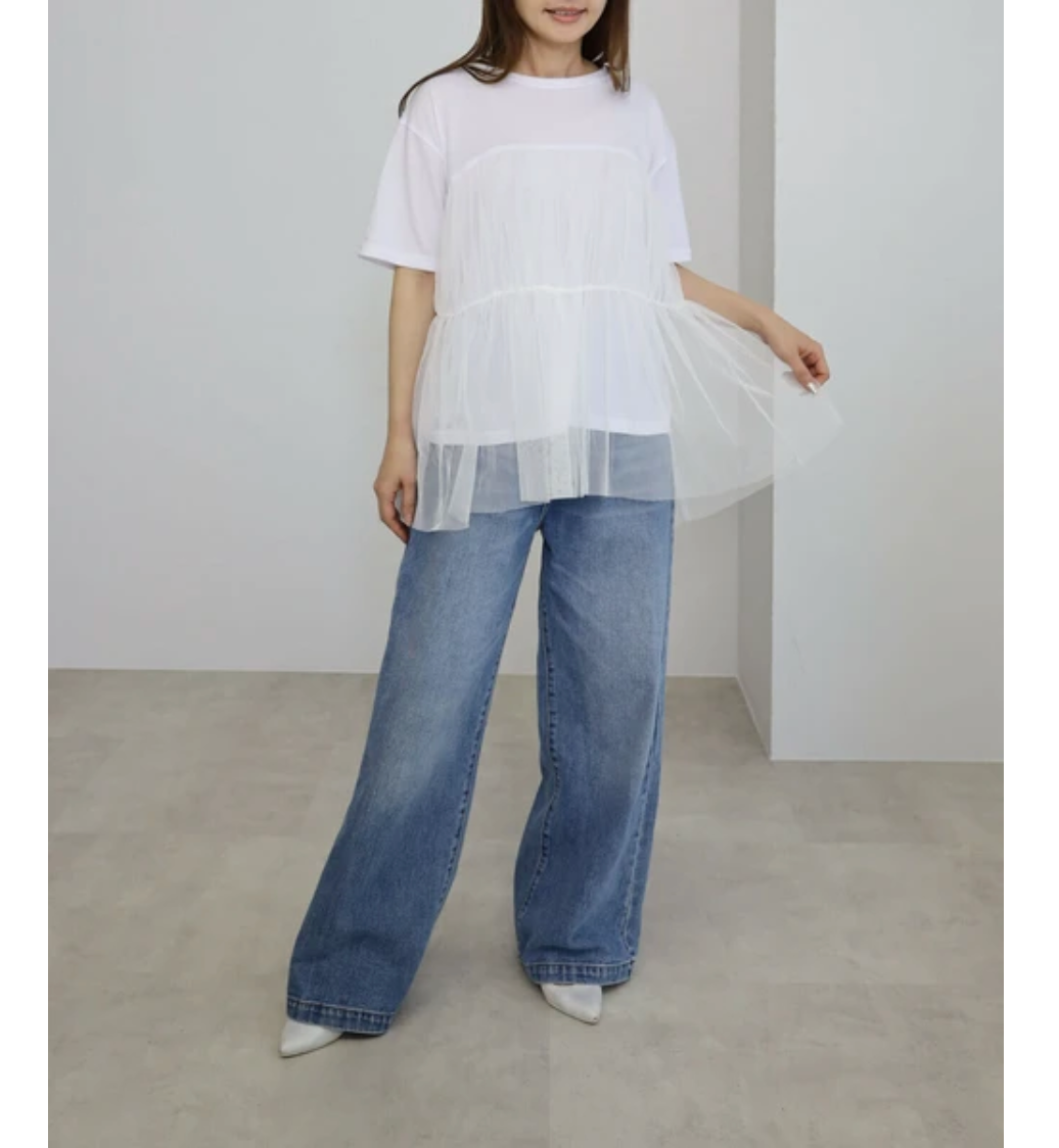 チュールティアードTシャツ -ホワイト-　※5/21〜27頃より頃順次配送