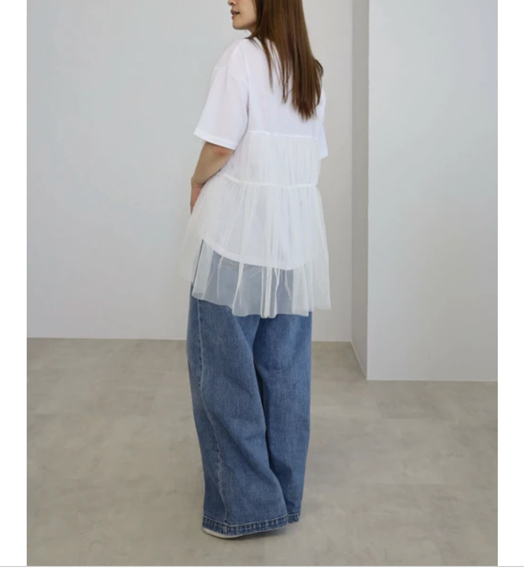 チュールティアードTシャツ -ホワイト-　※5/21〜27頃より頃順次配送