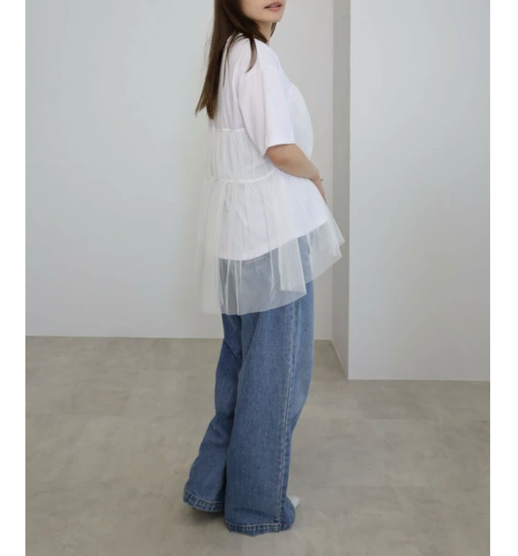 チュールティアードTシャツ -ホワイト-　※5/21〜27頃より頃順次配送
