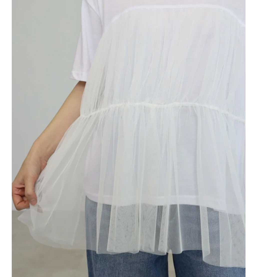 チュールティアードTシャツ -ホワイト-　※5/21〜27頃より頃順次配送