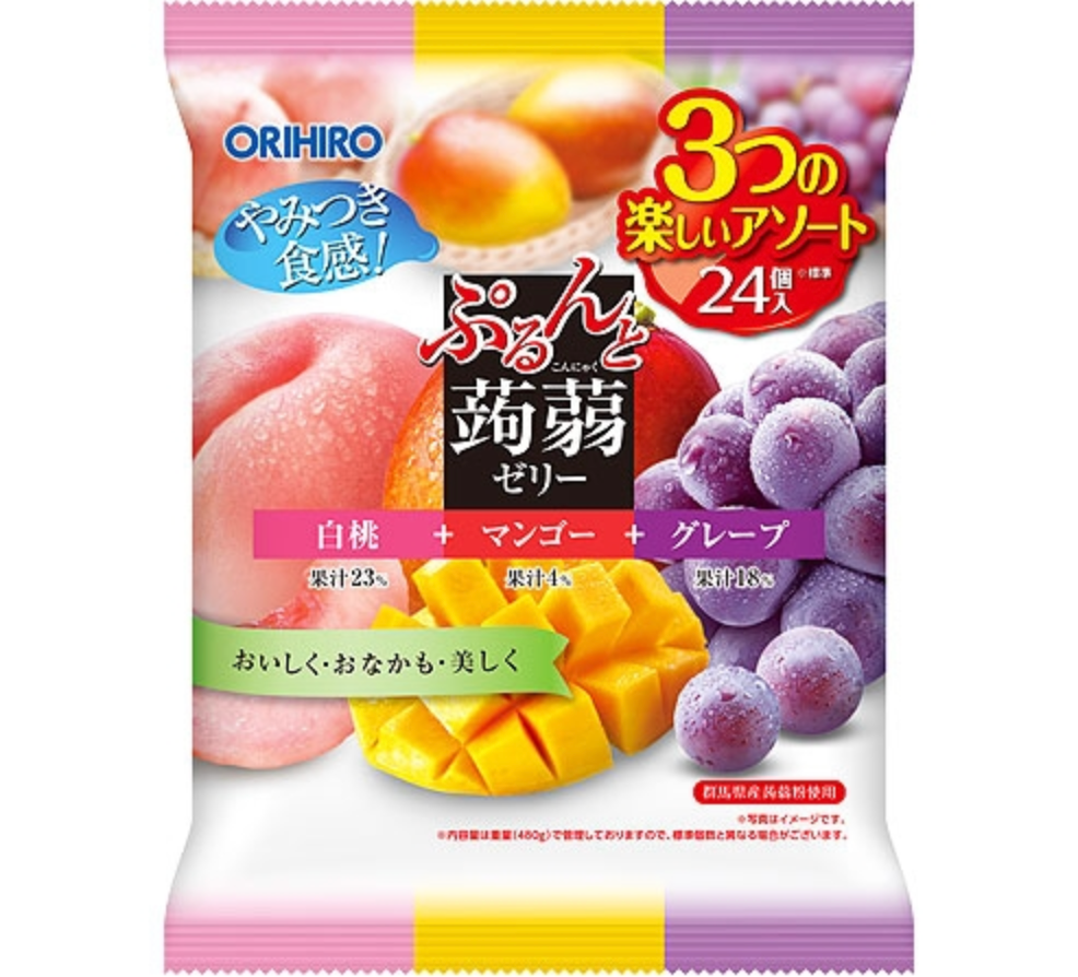 ぷるんと蒟蒻ゼリー /パウチ 24個入(アソートタイプ)　-白桃＋マンゴー＋グレープ-　※8/6〜12迄に順次発送予定
