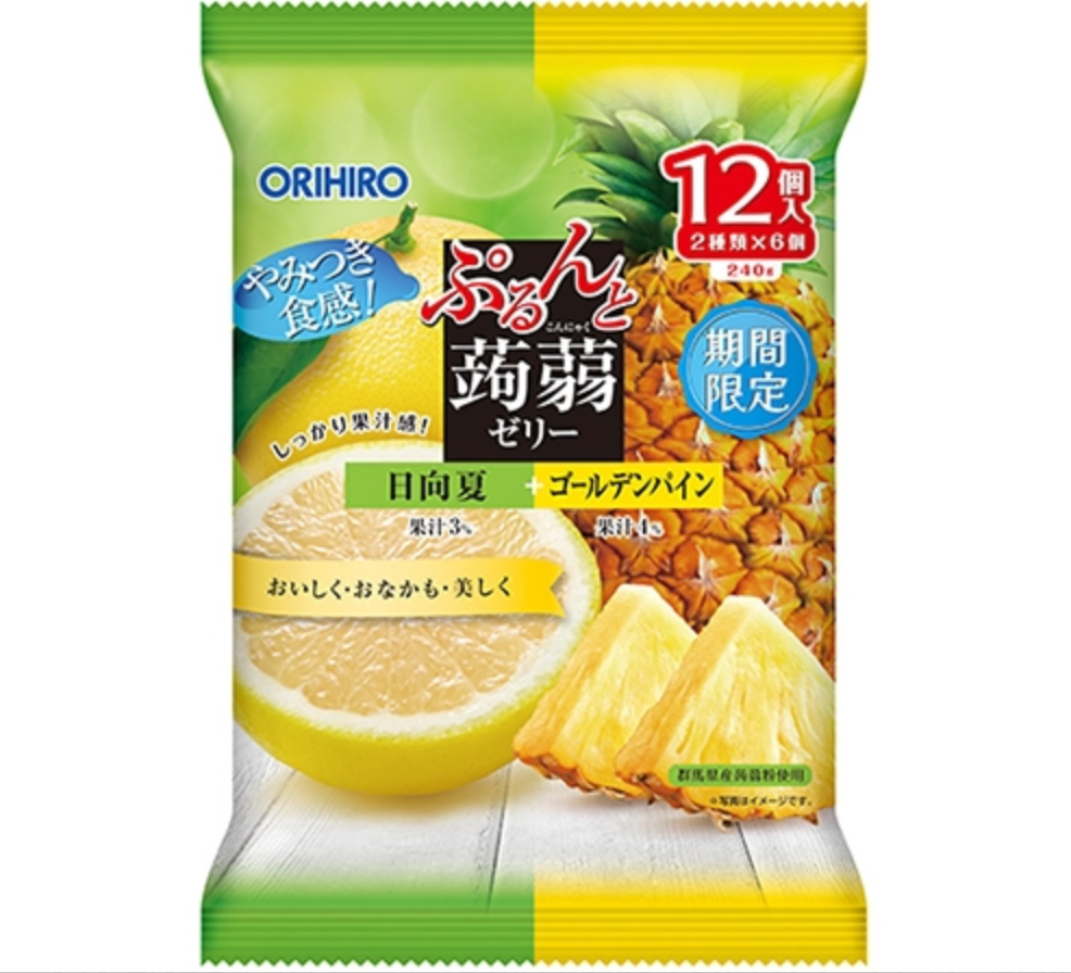 ぷるんと蒟蒻ゼリー /パウチ 12個入(アソートタイプ)　-日向夏＋ゴールデンパイン-　※8/6〜12迄に順次発送予定