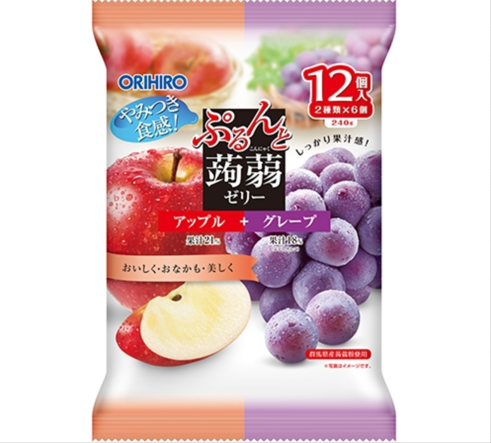 ぷるんと蒟蒻ゼリー /パウチ 12個入(アソートタイプ)　-アップル＋グレープ-　※8/6〜12迄に順次発送予定