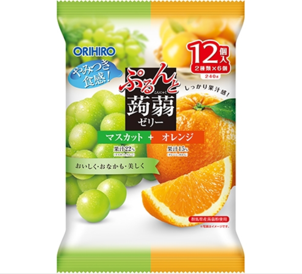 ぷるんと蒟蒻ゼリー /パウチ 12個入(アソートタイプ)　-マスカット＋オレンジ-　※7/9〜15迄に順次発送予定