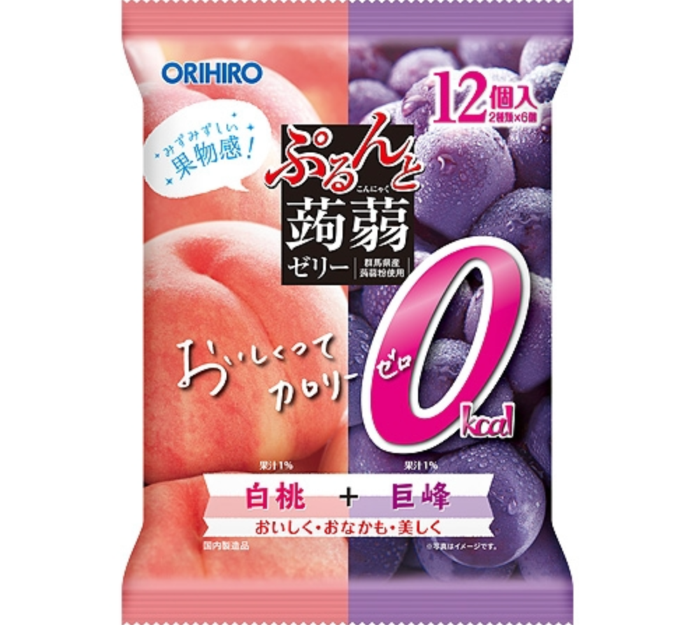 ぷるんと蒟蒻ゼリー /パウチ 12個入(アソートタイプ)　カロリーゼロ　-白桃＋巨峰-　※8/6〜12迄に順次発送予定