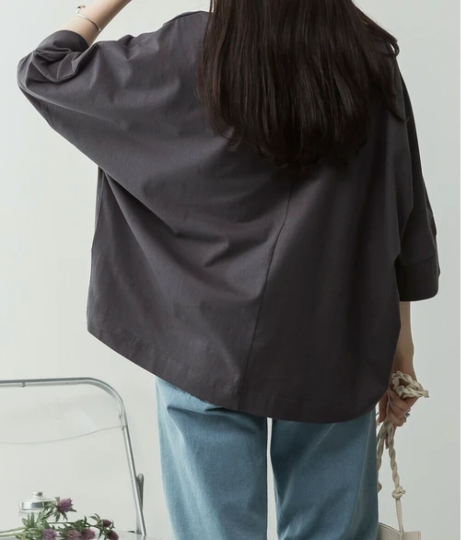 Vネック7分袖ドルマンTシャツ　-チャコールグレー-　※6/25-7/1迄に順次発送予定
