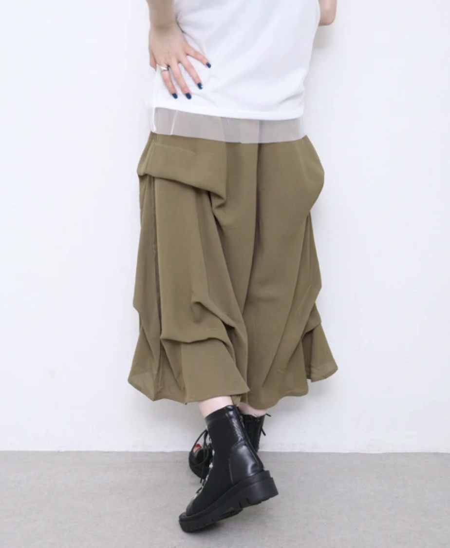 フリルワイドパンツ　-カーキ-　※6/25~7/1迄に順次発送予定
