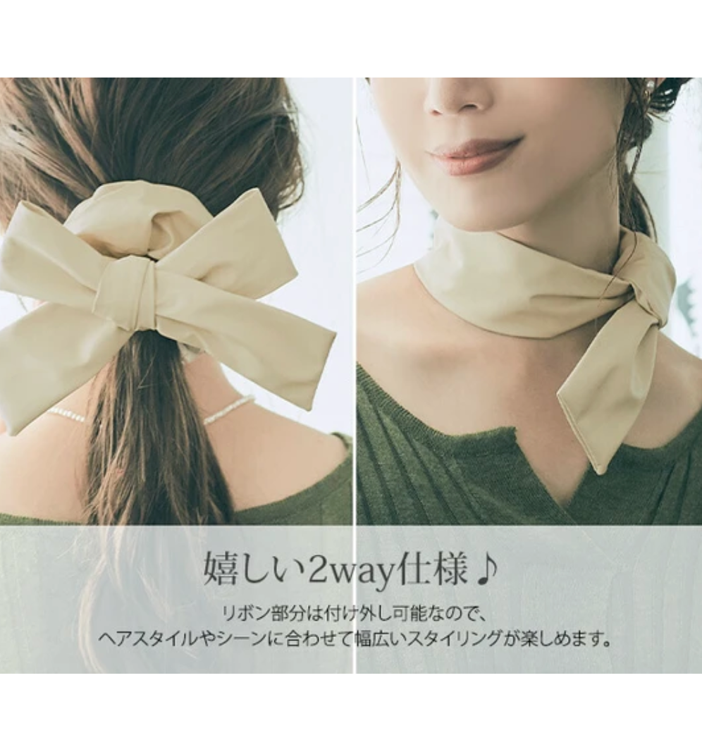 エコレザー2wayリボンシュシュ　-ブラック- ※5/28~6/3迄に順次発送予定