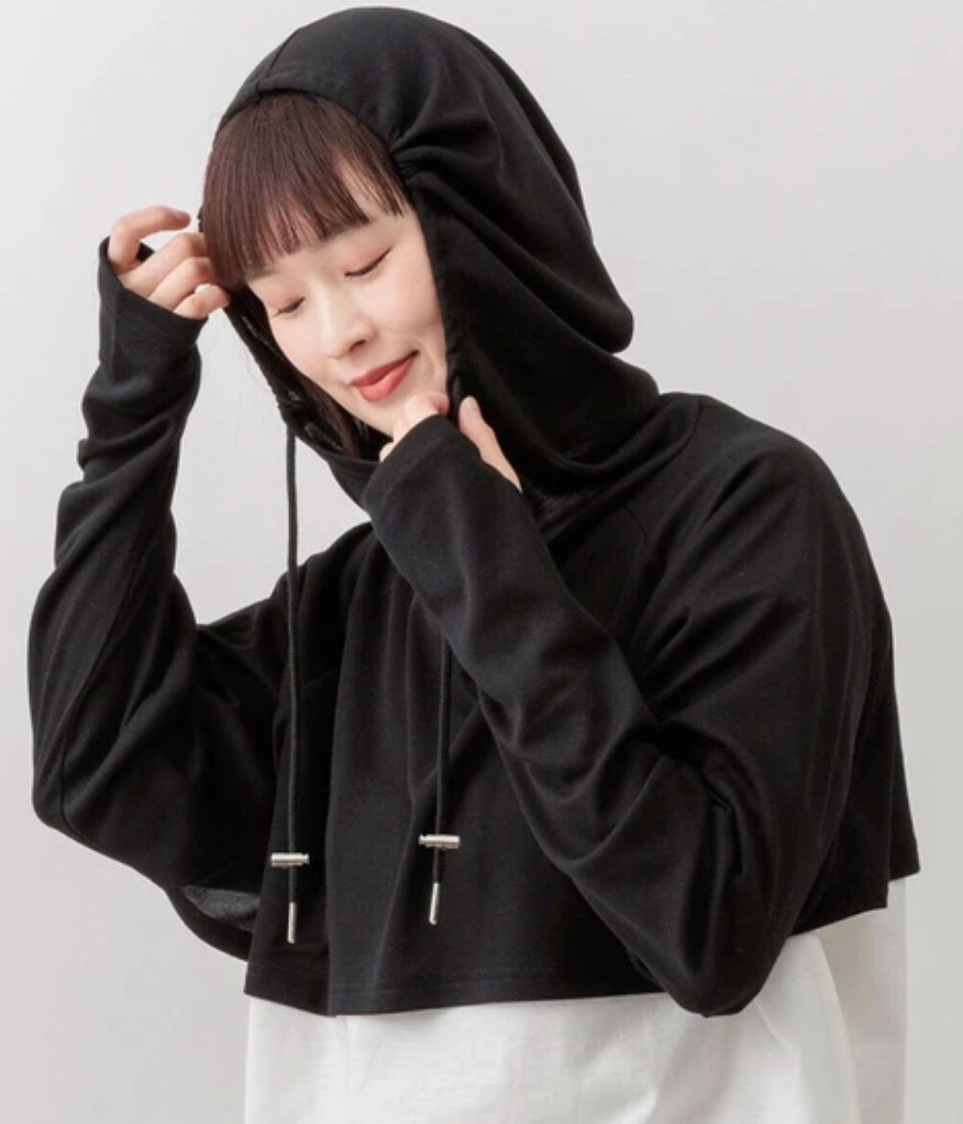 極美品☆ブラック フード付き ポンチョコート yu-00007.jpg
