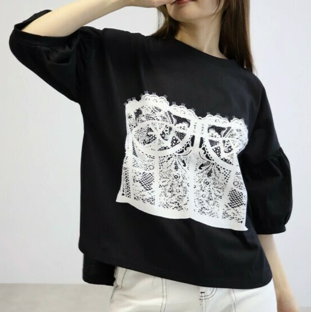 袖シャーリングTシャツ　-ブラック-　※7/9〜15迄に順次発送予定