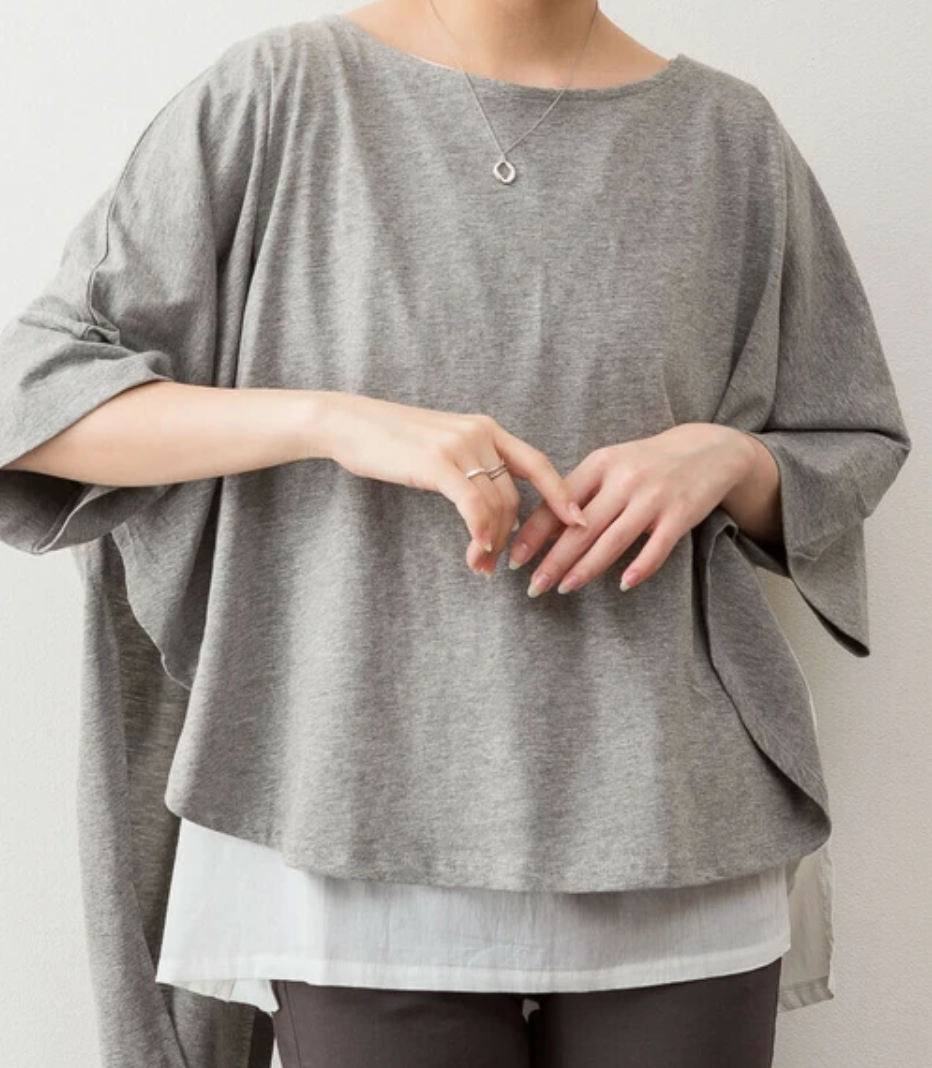異素材重ね着風プルオーバー　-杢グレー-M〜L　※7/9〜15迄に順次発送予定