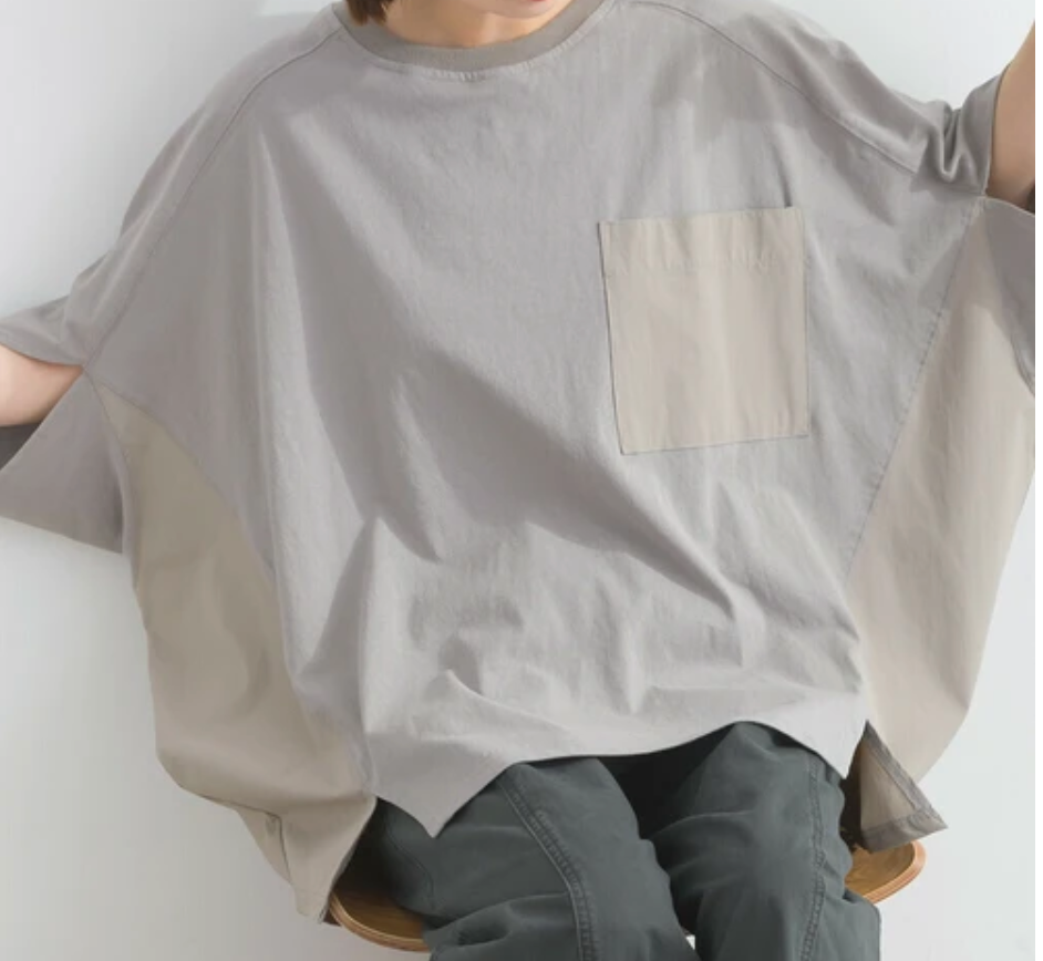 リップストップ天竺ドルマンTシャツ　-グレージュ-　※7/9〜15迄に順次発送予定