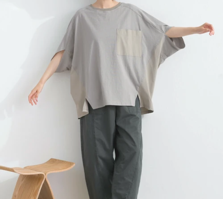 リップストップ天竺ドルマンTシャツ　-グレージュ-　※7/9〜15迄に順次発送予定