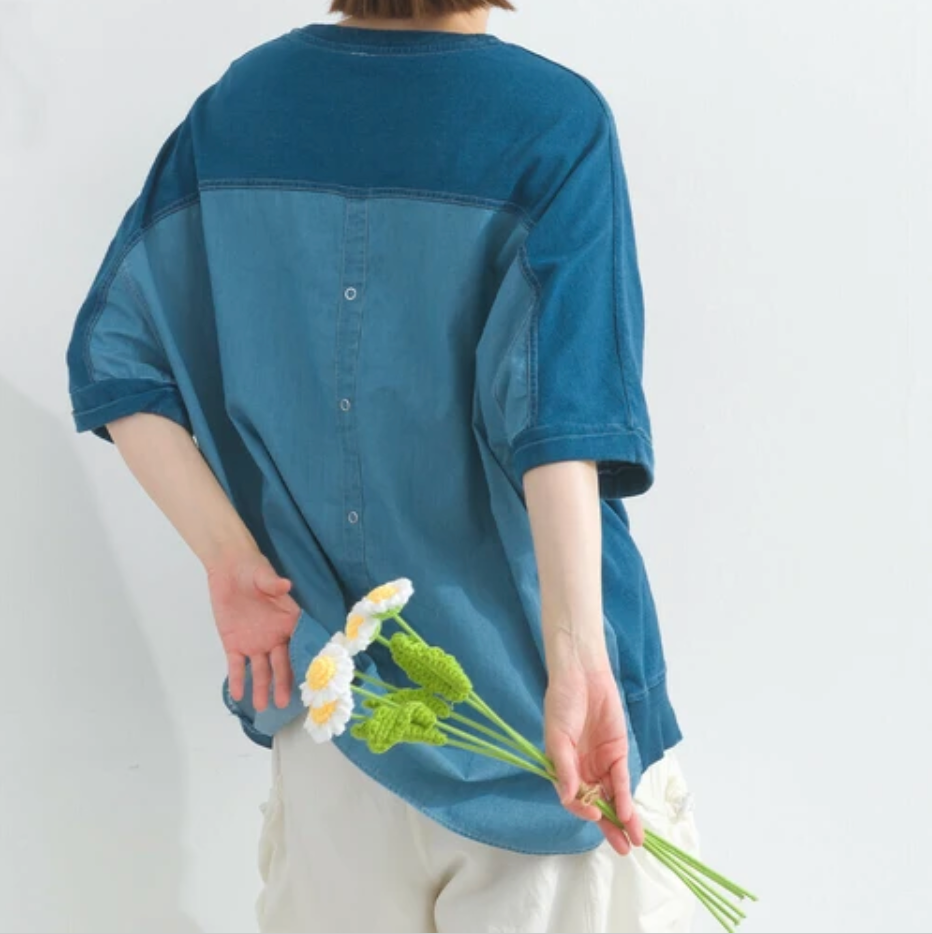バックシャンデニムTシャツ　-ブルー-　※7/9〜15迄に順次発送予定