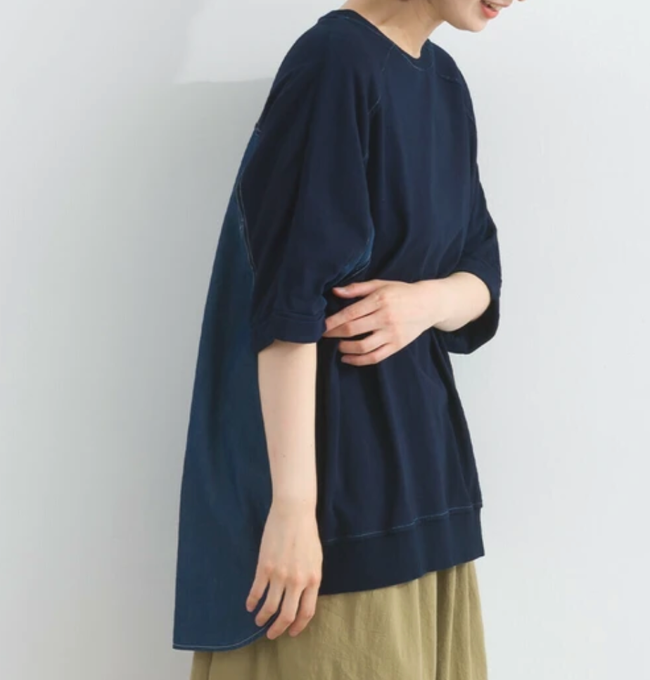 バックシャンデニムTシャツ　-ネイビー-　※7/9〜15迄に順次発送予定
