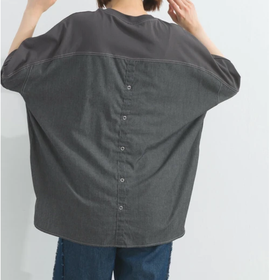 バックシャンデニムTシャツ　-チャコール-　※7/9〜15迄に順次発送予定