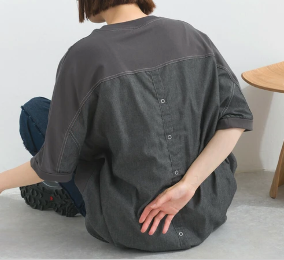 バックシャンデニムTシャツ　-チャコール-　※7/9〜15迄に順次発送予定