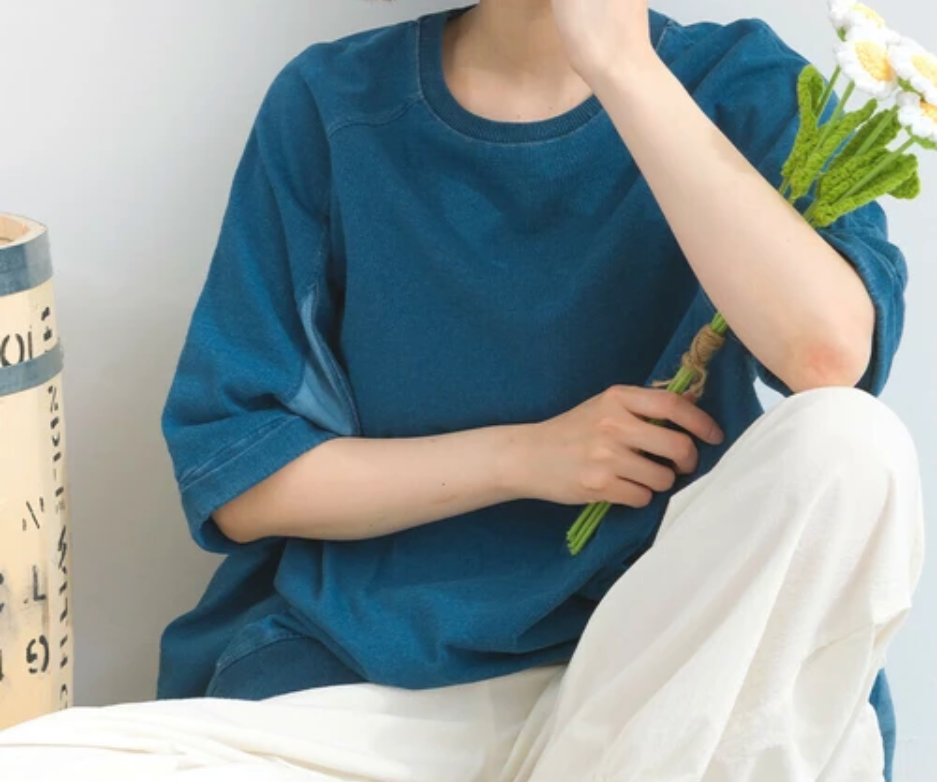 バックシャンデニムTシャツ　-ブルー-　※7/9〜15迄に順次発送予定