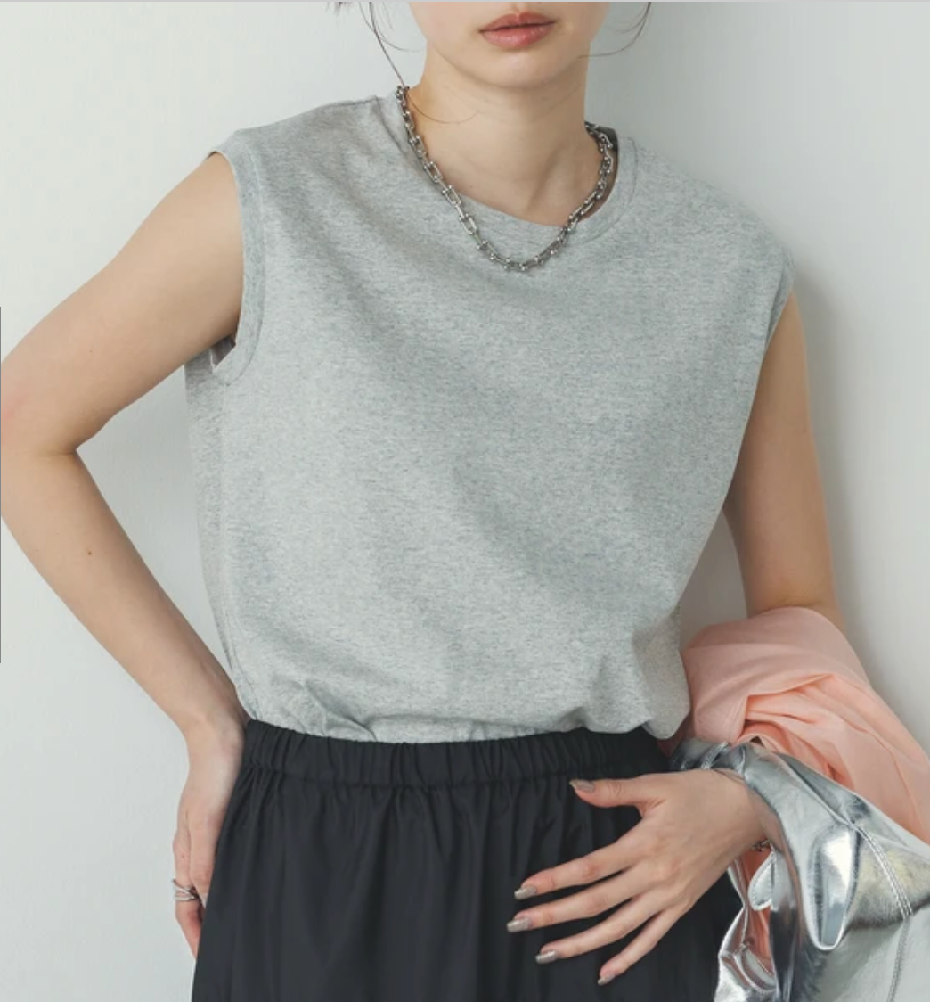 【hunch】汗染み防止加工スリーブレスベーシックプルオーバー　-杢グレー-　※8/6〜12迄に順次発送予定