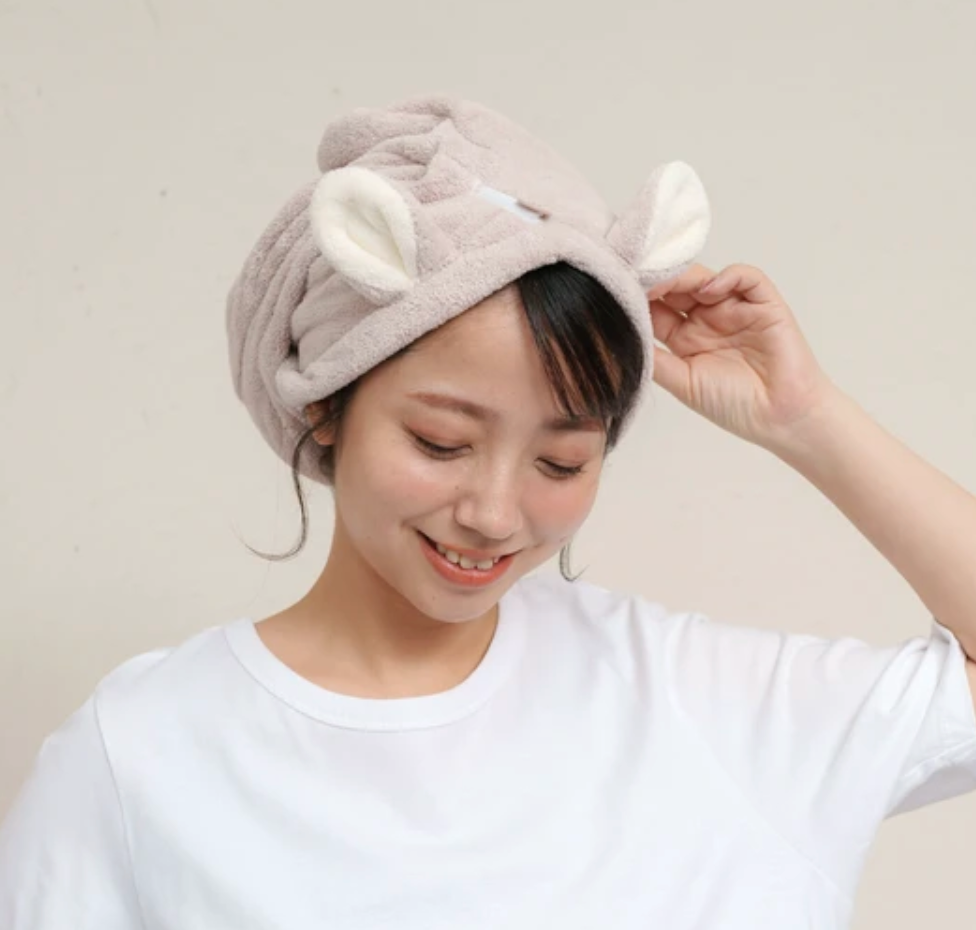 無地　くま耳付きヘアドライ　-ピンク-　※7/30〜8/5迄に順次発送予定