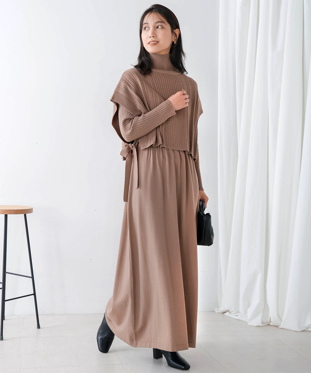 【Bou Jeloud】細ケーブルトップ＆ニットワンピースセット　モカ    ※3/5~11より順次発送予定