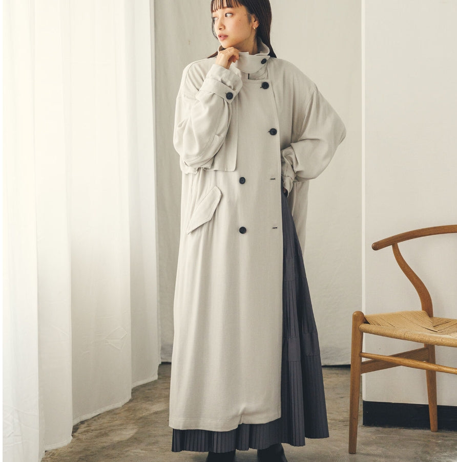 【hunch】ボリュームスリーブトレンチコート　ホワイト   ※4/2~4/8頃より順次配送予定