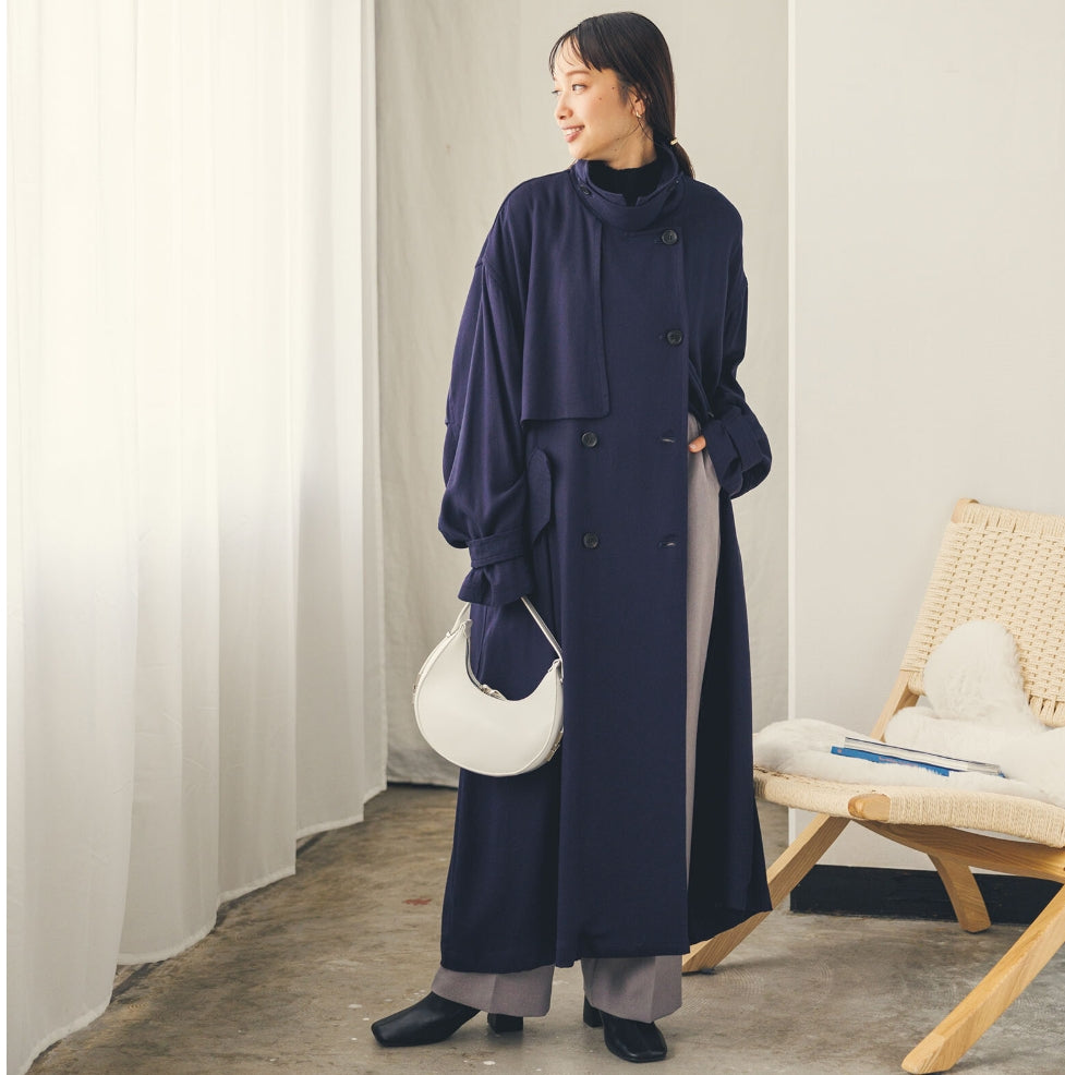 【hunch】ボリュームスリーブトレンチコート　  ネイビー   ※4/2~4/8頃より順次配送予定