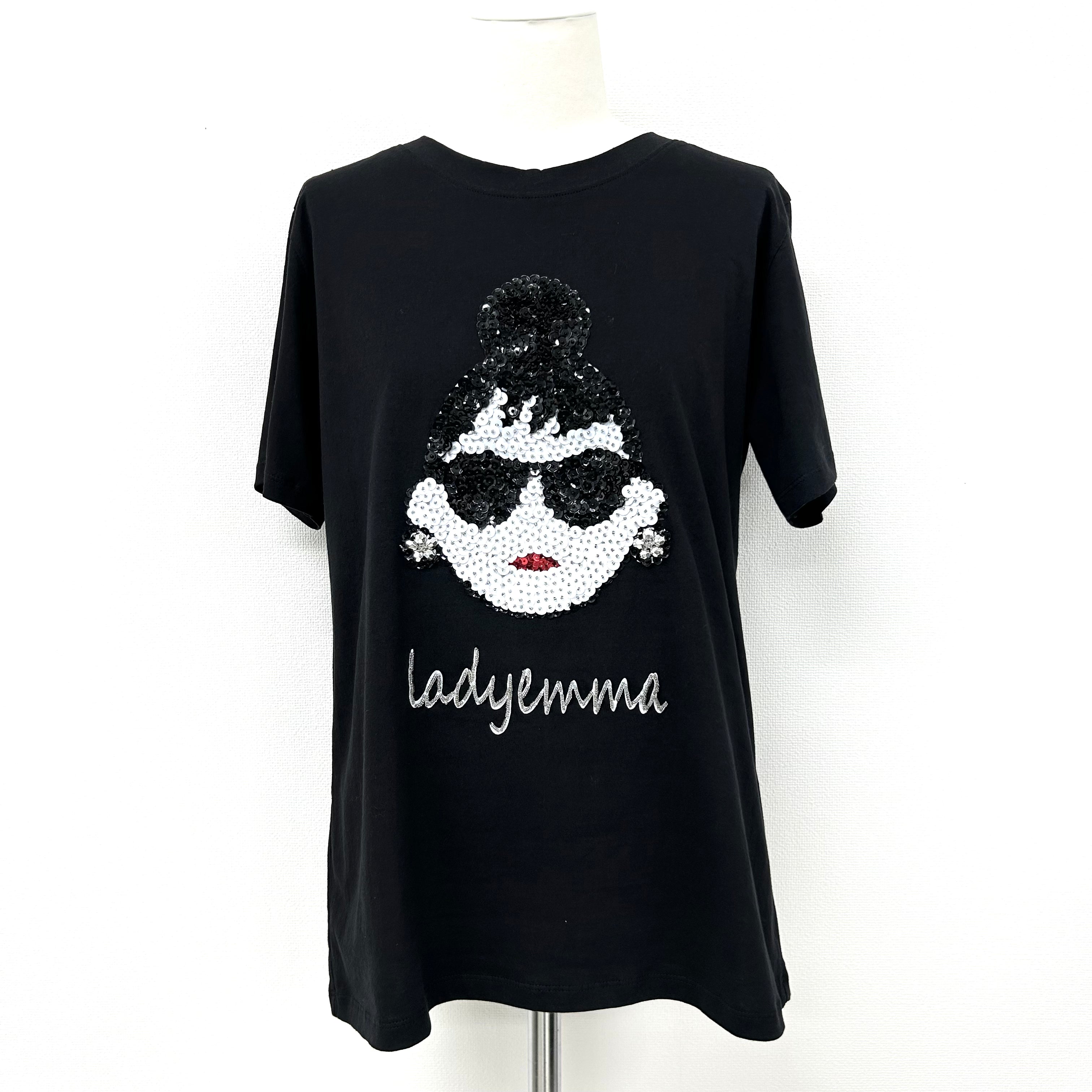 【HAPPYFACE】スパンコール刺繡Tシャツ ブラック Lサイズ 　※7/30〜8/5迄に順次発送予定