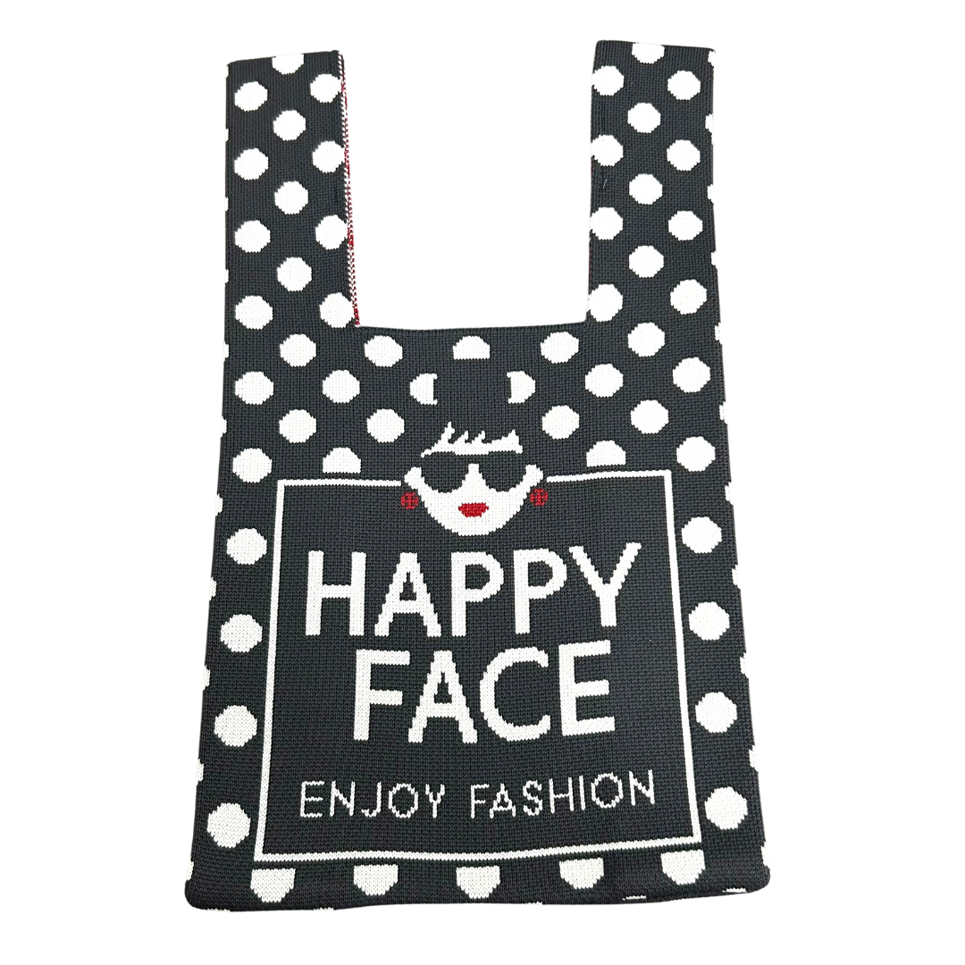 【HAPPYFACE】エマニットバッグ　ドット　グレー　※3/19~3/25迄に順次配送予定