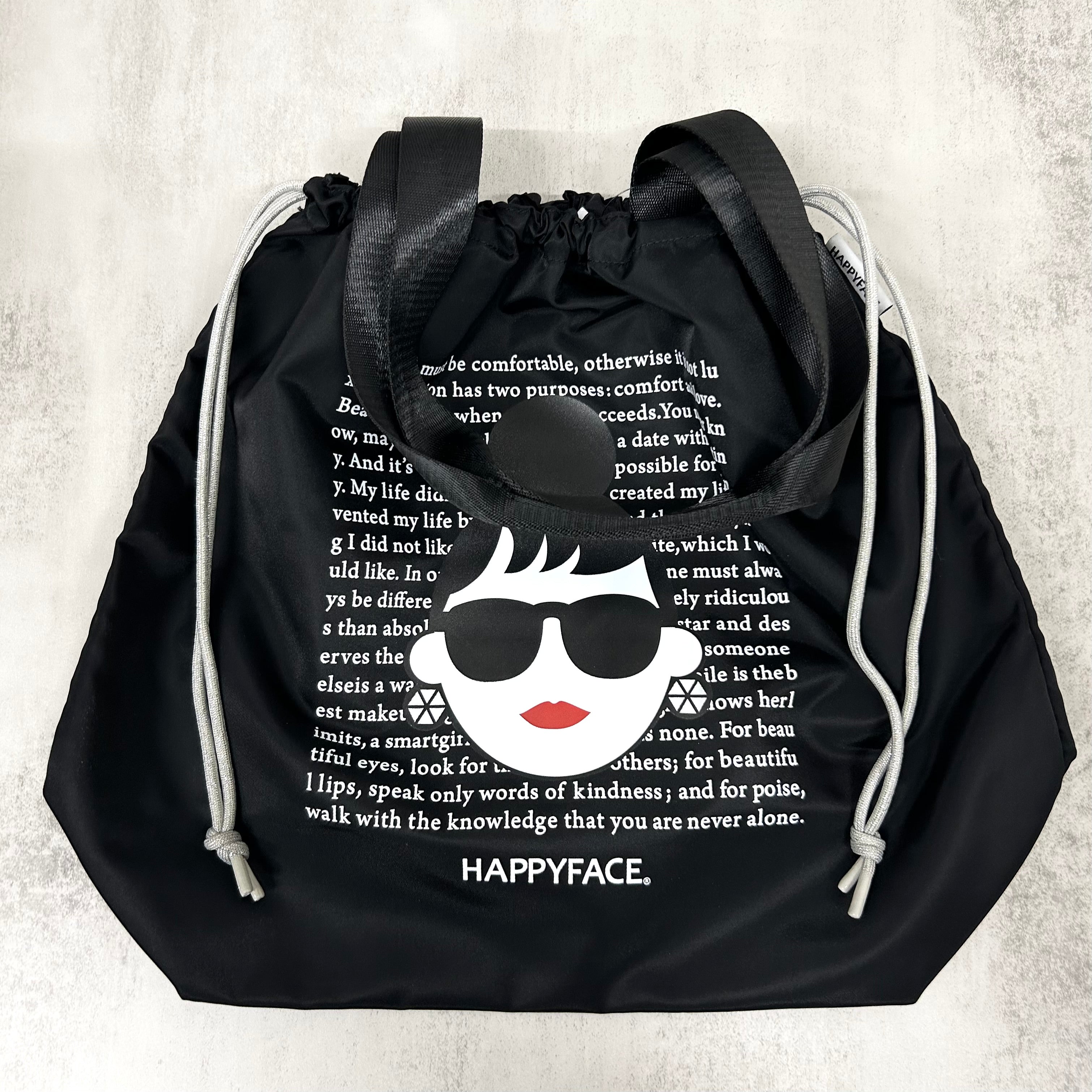 【HAPPYFACE】エマ 巾着ナイロントートバッグ　ブラック　※10/22〜28より順次配送