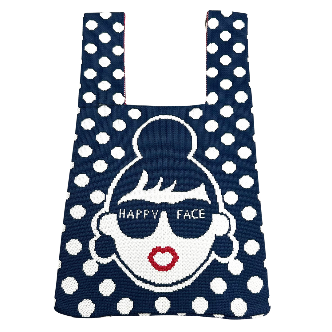 【HAPPYFACE】エマニットバッグ　ドット　ネイビー　※3/19~3/25迄に順次配送予定