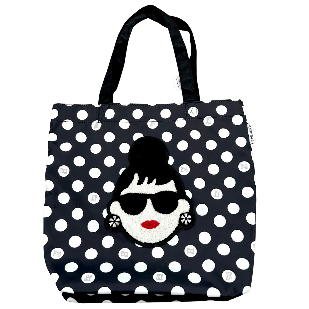【HAPPYFACE】ＥＭＭＡ 顔相良刺繡新トート ドット　-ブラック-　※6/18〜24迄に順次発送予定