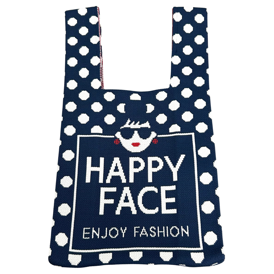 【HAPPYFACE】エマニットバッグ　ドット　ネイビー　※3/19~3/25迄に順次配送予定