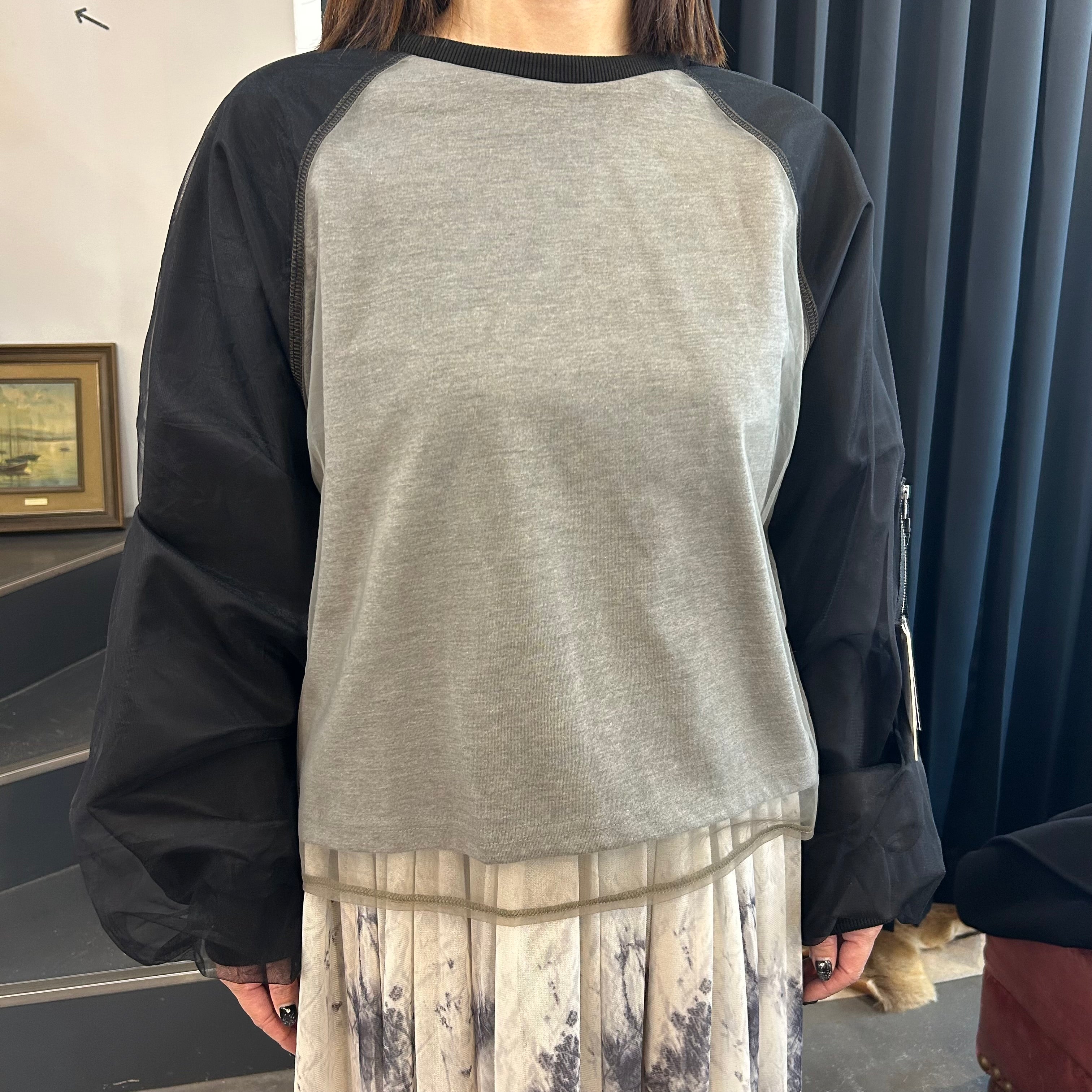 【terrace】チュールレイヤードMA-1スリーブプルオーバー　杢グレー ※1/28~2/3頃より順次発送予定