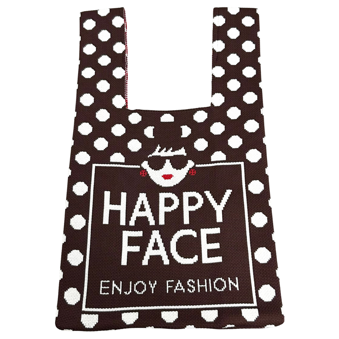 【HAPPYFACE】エマニットバッグ　ドット　ブラウン　※3/19~3/25迄に順次配送予定