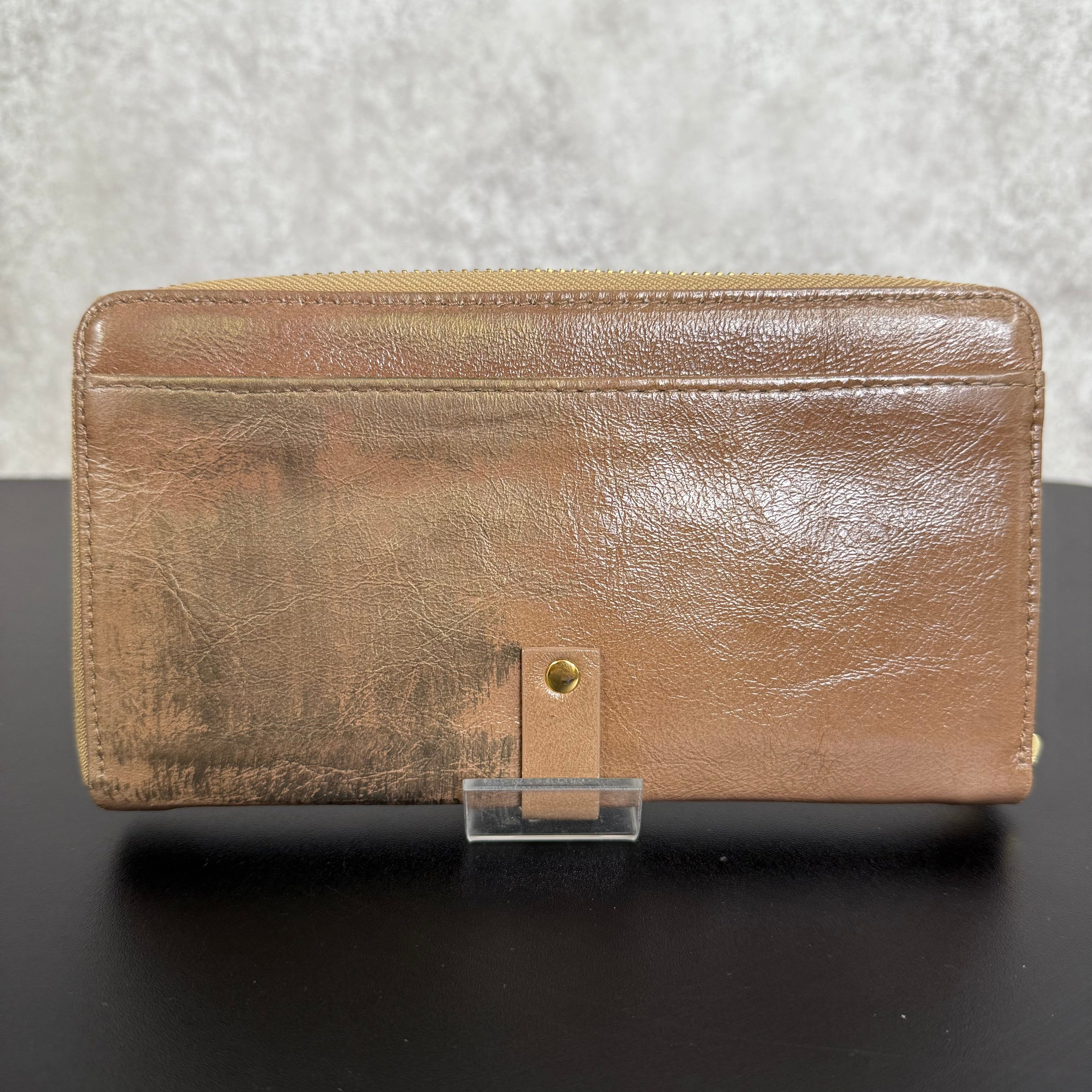 【MUL009】ラウンドロングウォレット　‐エナメルベージュ‐　ゴールド金具　ゴールドライン入り　※7/2〜7/12より事務所から順次発送予定