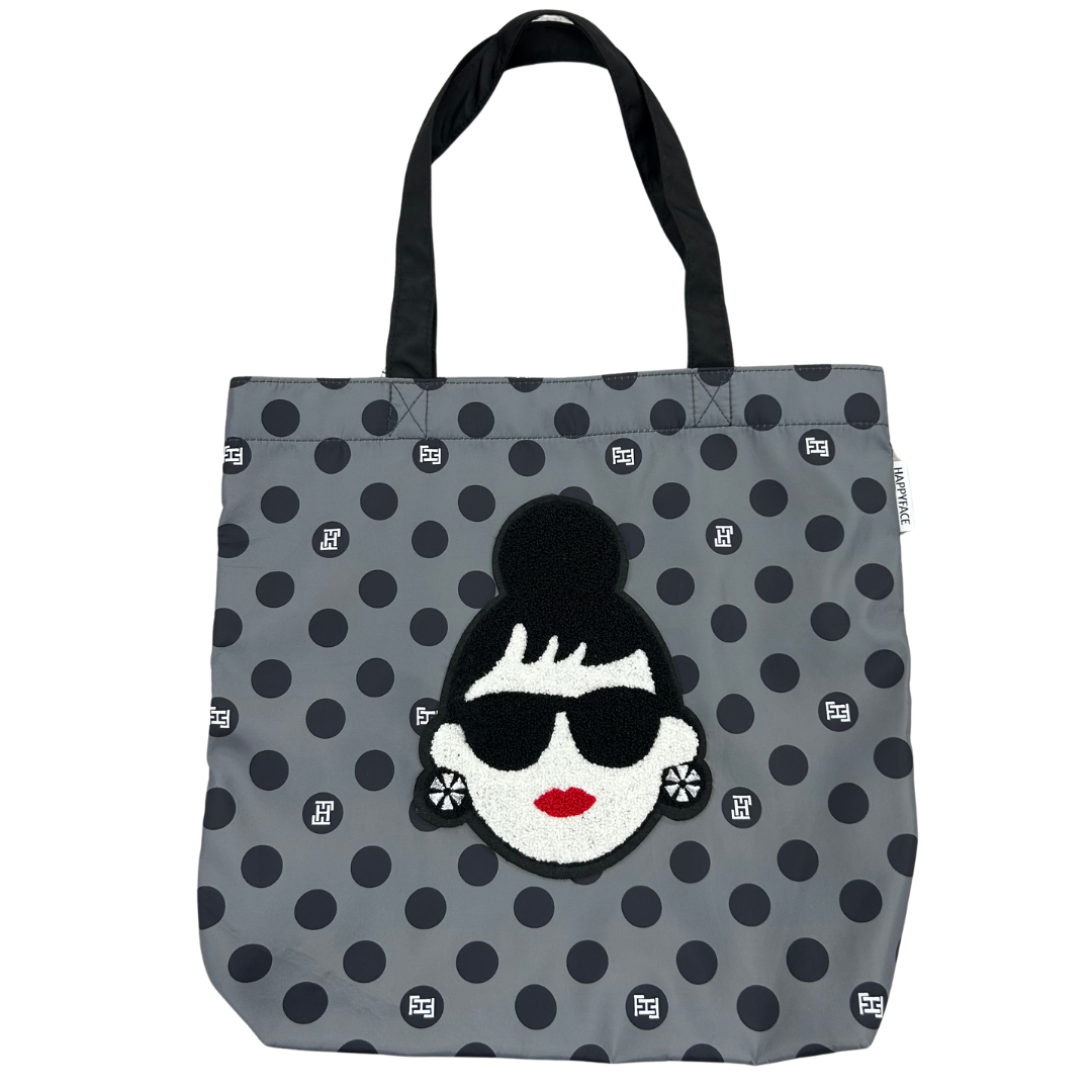 【HAPPYFACE】ＥＭＭＡ 顔相良刺繡新トート ドット　-グレー-　※7/30〜8/5迄に順次発送予定