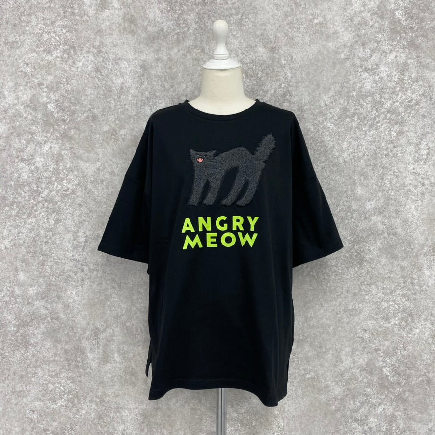 ANGRY ネコ刺繍 BIG Tシャツ -ブラック-　※7/16~22より順次発送予定