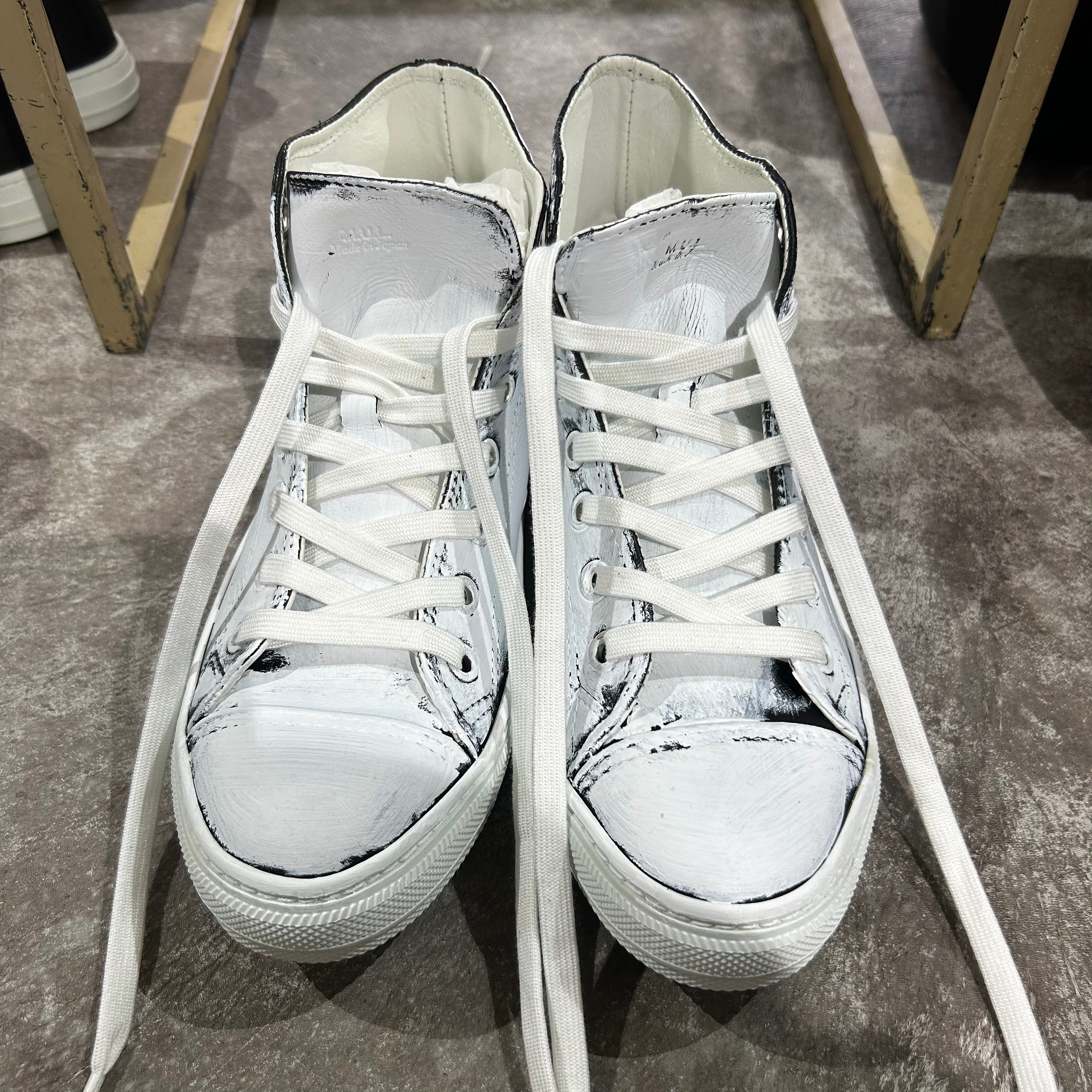 【M.U.L.】ハイカットスニーカー  ブラック　オイル レザー　25cm ペイント有り ※4/22~26順次発送予定