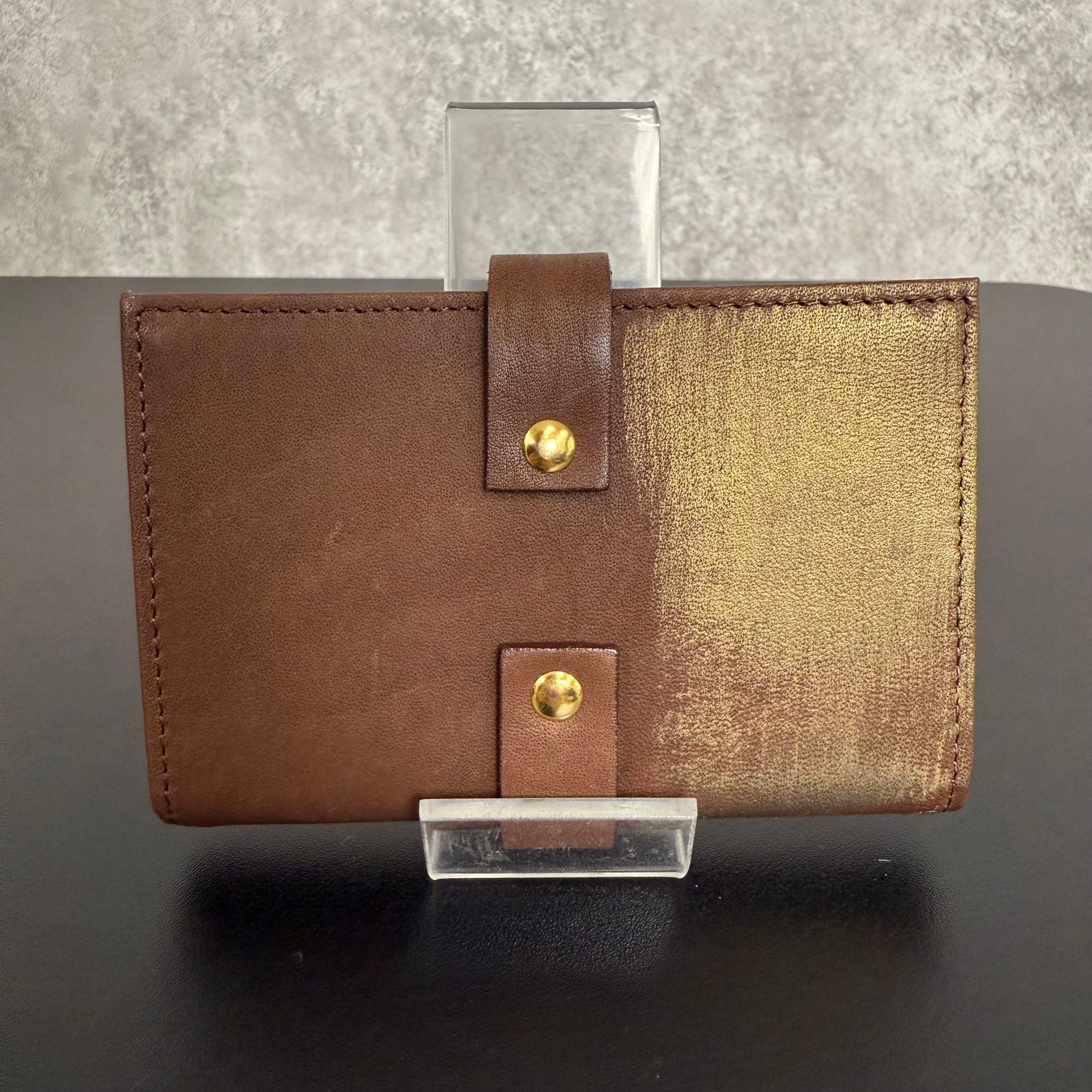 【MUL123】カードケース　‐ブラウン‐　オイルレザー　ゴールド金具　ゴールドライン入り　※7/2〜7/12より事務所から順次発送予定