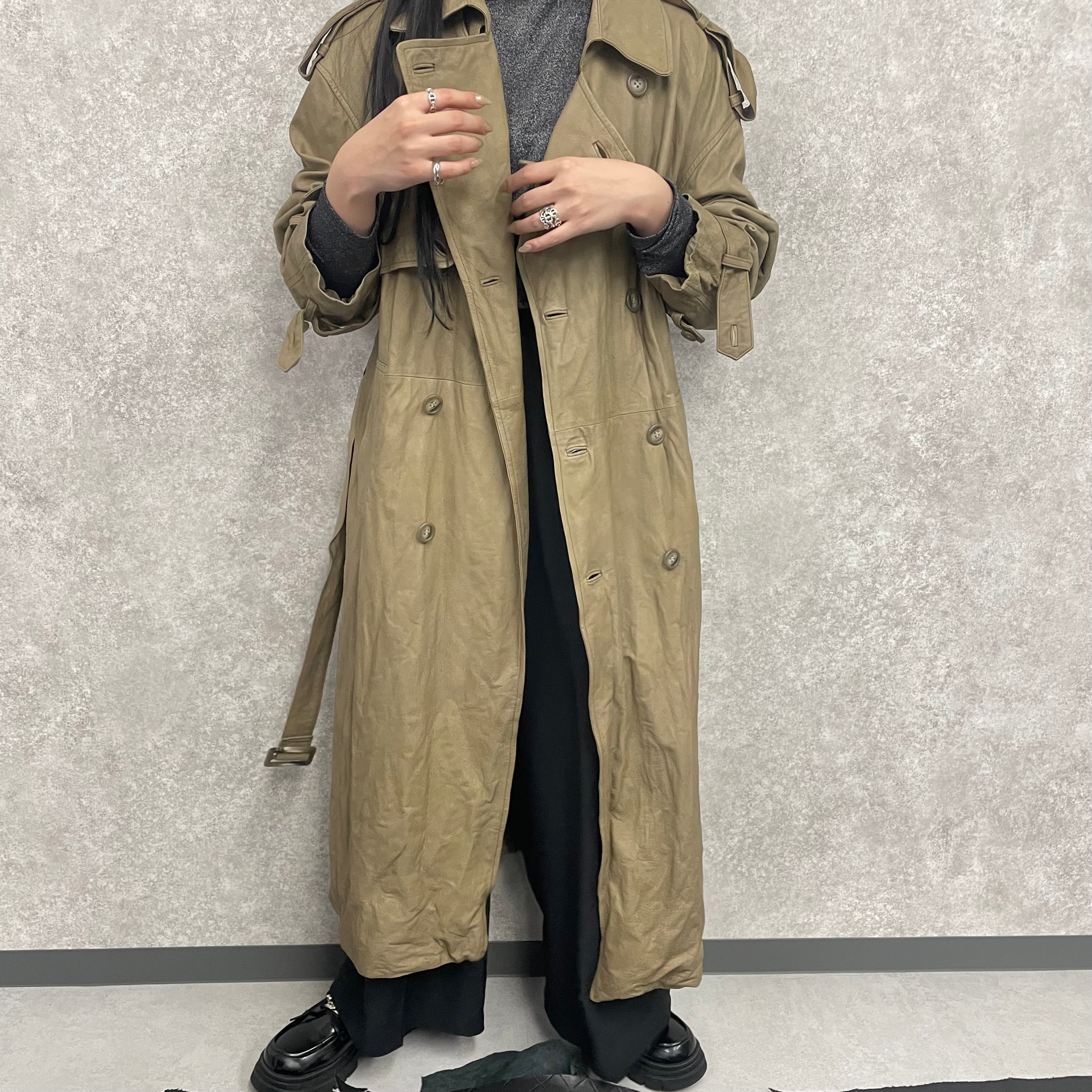 【M.U.L.】トレンチコート   グレージュ ソフトダメージオイルレザー 洗い加工 ※4/22~26順次発送予定