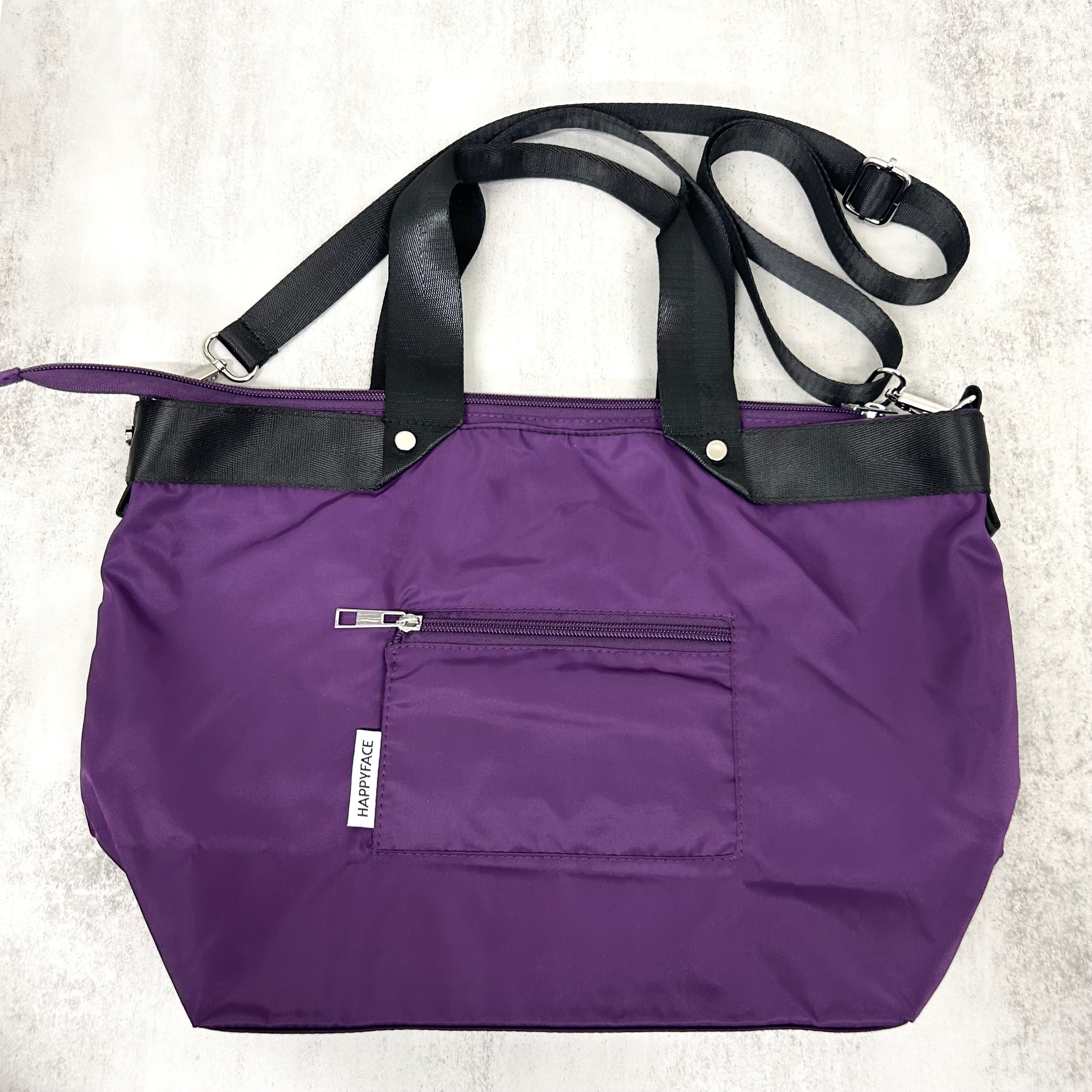 【HAPPYFACE】エマ フェイス刺繍2wayショルダートートバッグ(大)　パープル　※5/14〜20頃より順次発送予定