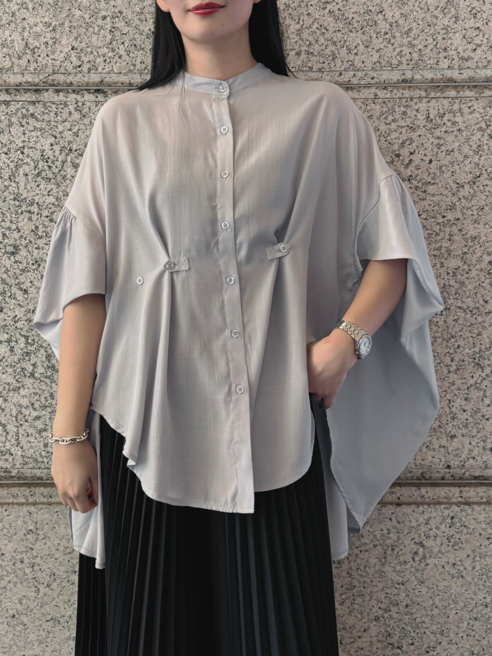 【ASYMM】COCOON FLOW SHIRT -blue gray-　※7/28〜8/1迄に順次発送