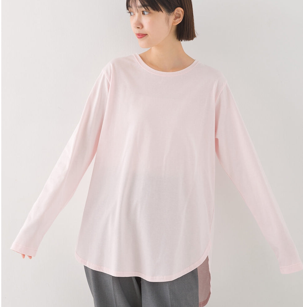 ラウンドヘムロングスリーブTシャツ　ピンク　※2/26〜3/4頃より順次発送予定
