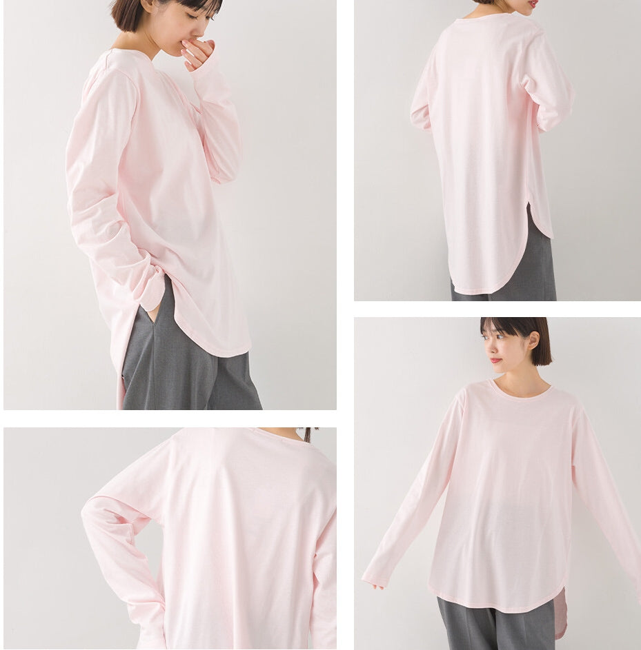 ラウンドヘムロングスリーブTシャツ　ピンク　※2/26〜3/4頃より順次発送予定