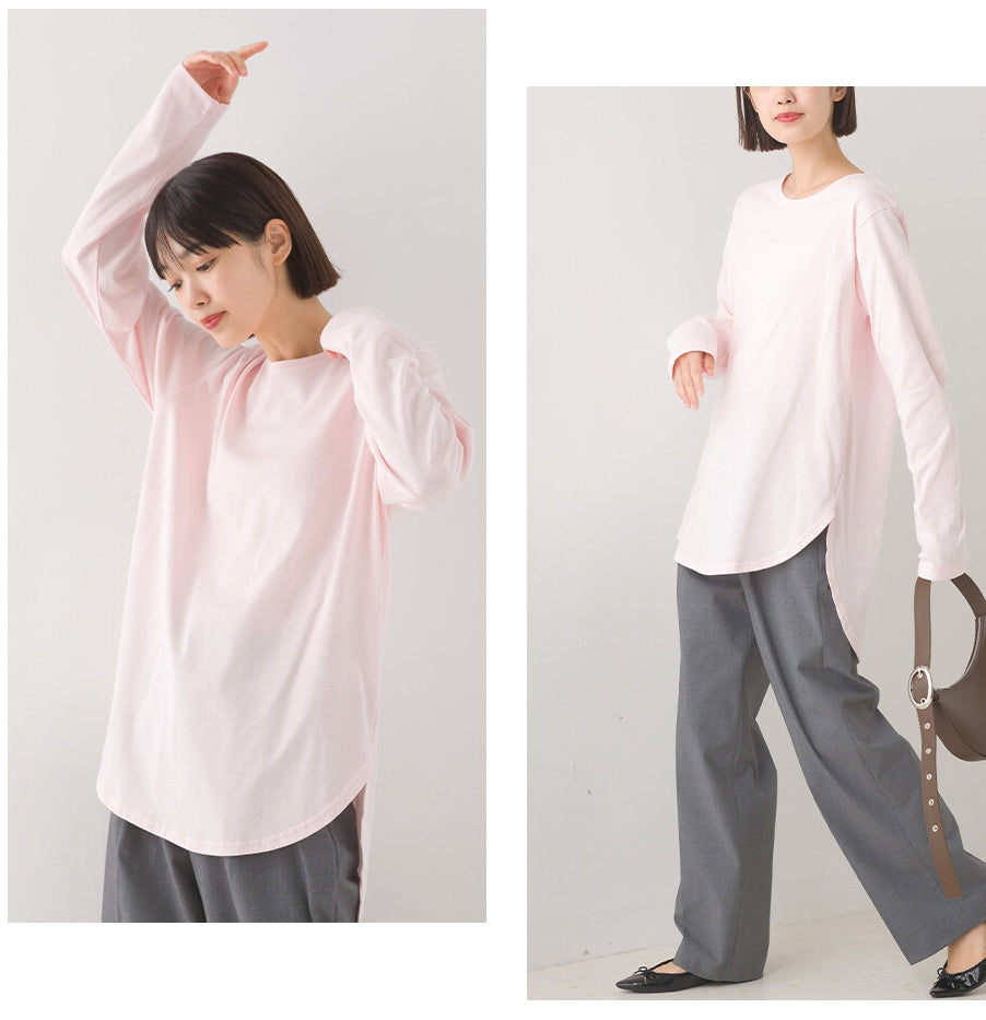 ラウンドヘムロングスリーブTシャツ　ピンク　※2/26〜3/4頃より順次発送予定