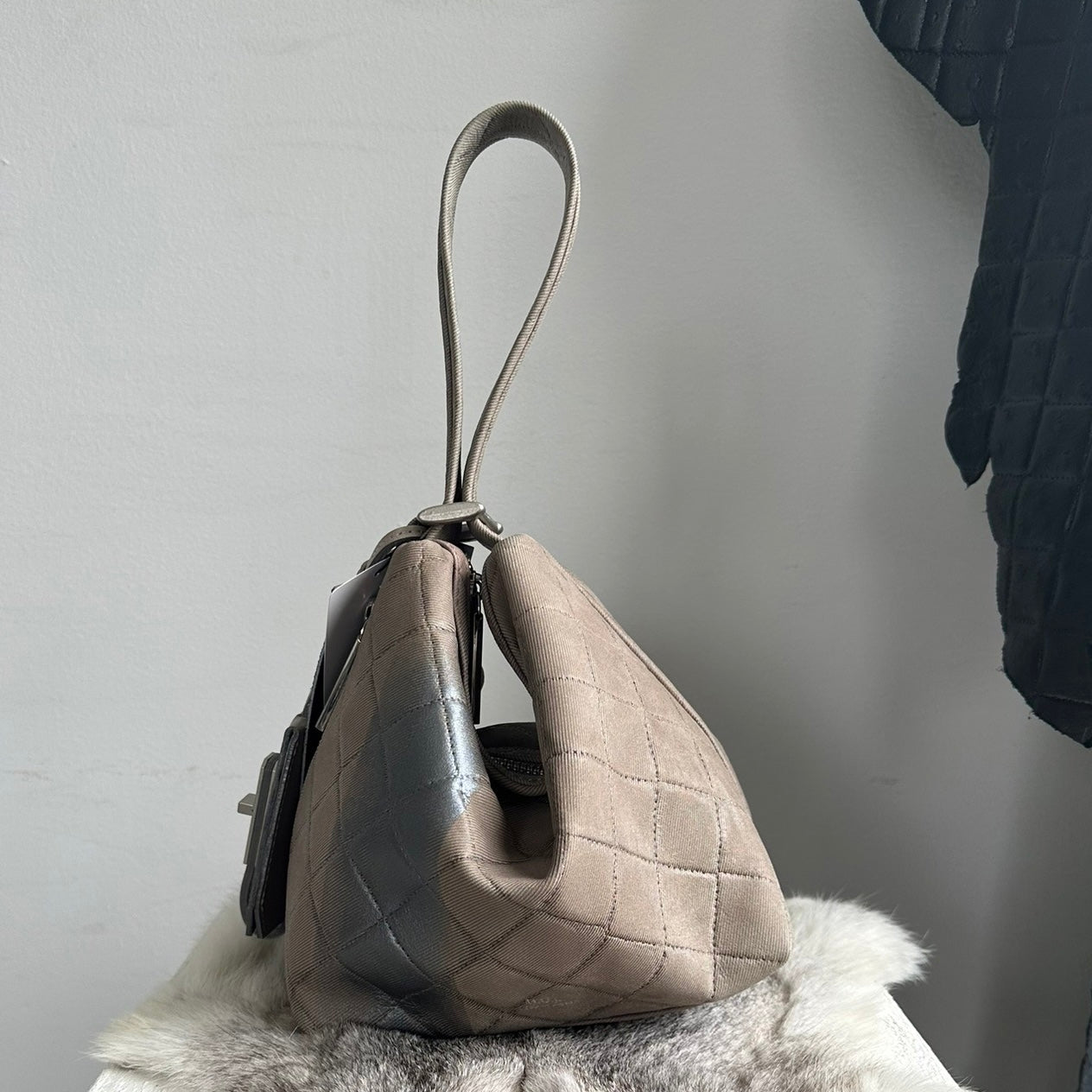 【23】drop 2wayS デニムキルティンググレージュ シルバーライン ※2週間前後より順次発送