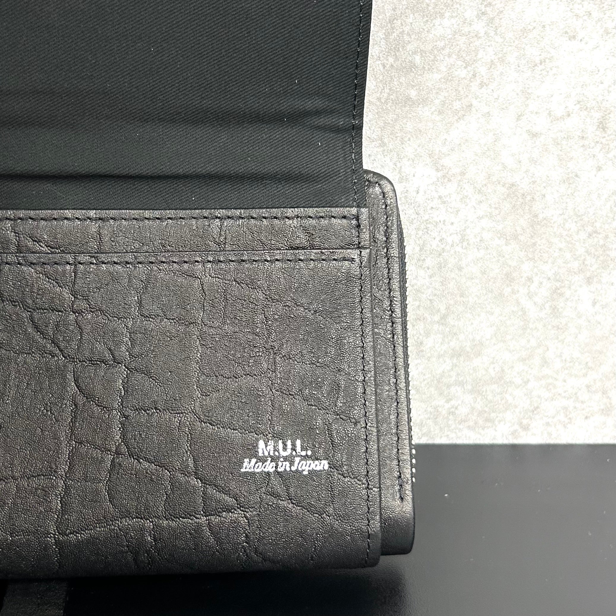 【MUL008】ウォレットショルダー　-ブラック‐　エレファント型押し　レザーショルダー　※7/2〜7/12より事務所から順次発送予定