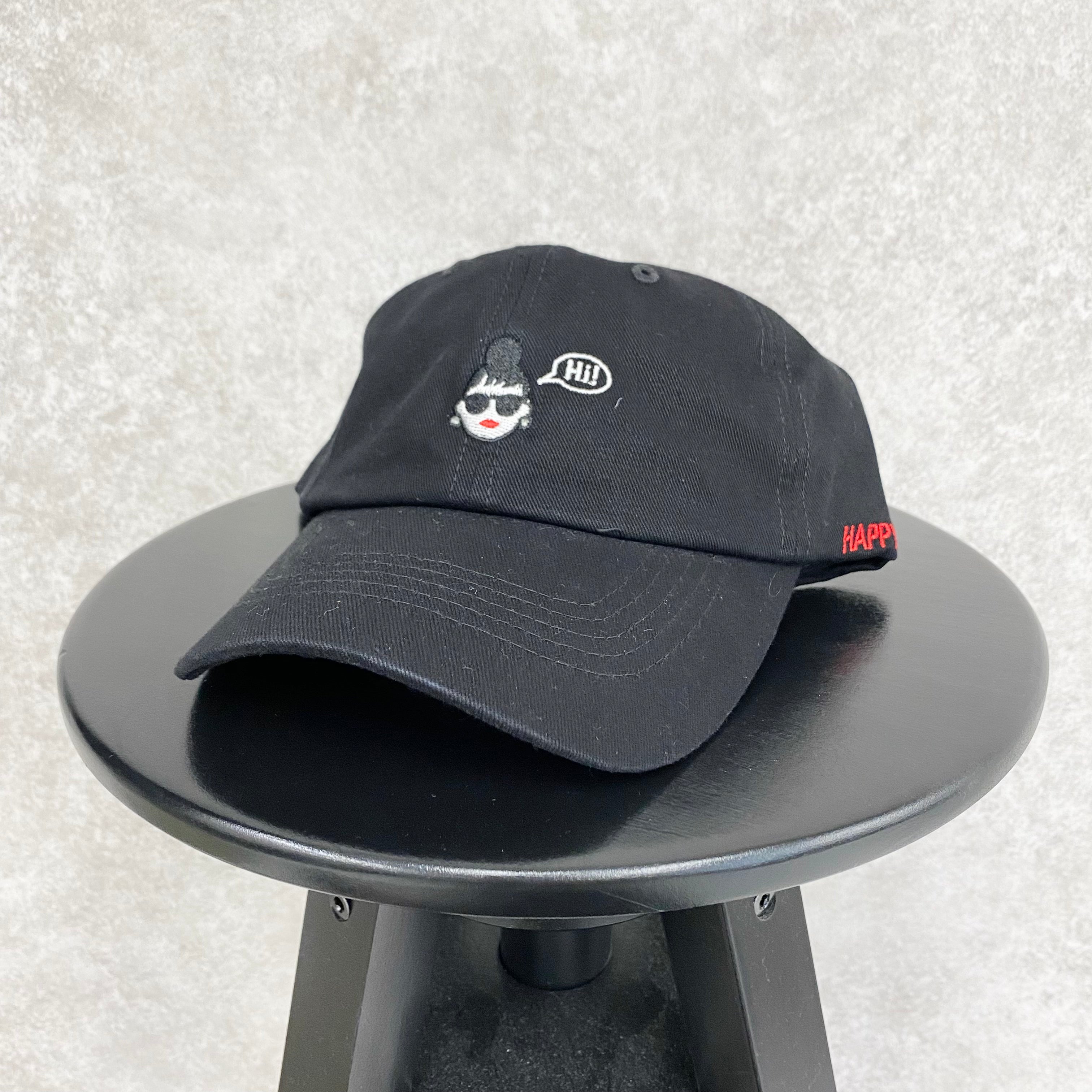 【HAPPYFACE】刺繍ポイントキャップ ブラック　※6/18〜24迄に順次発送予定