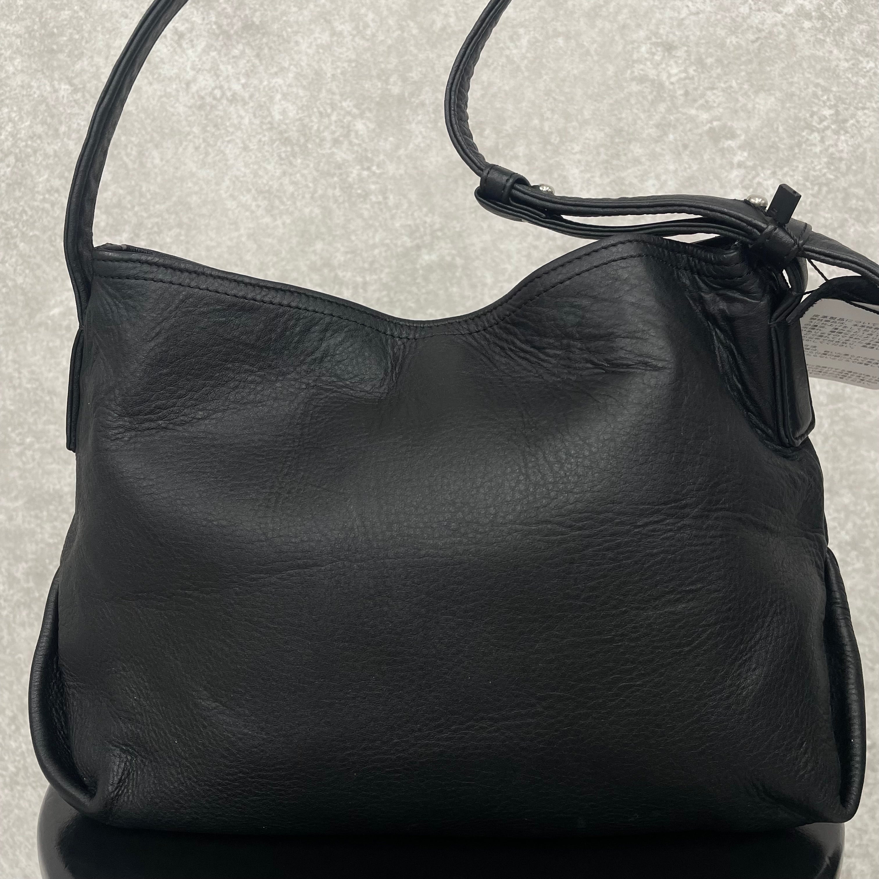 【MUL102】テールショルダーS　ダメージオイルレザー　-ブラック-　洗い加工ソフト　シルバーペイント　※7/2〜7/12より事務所から順次発送予定